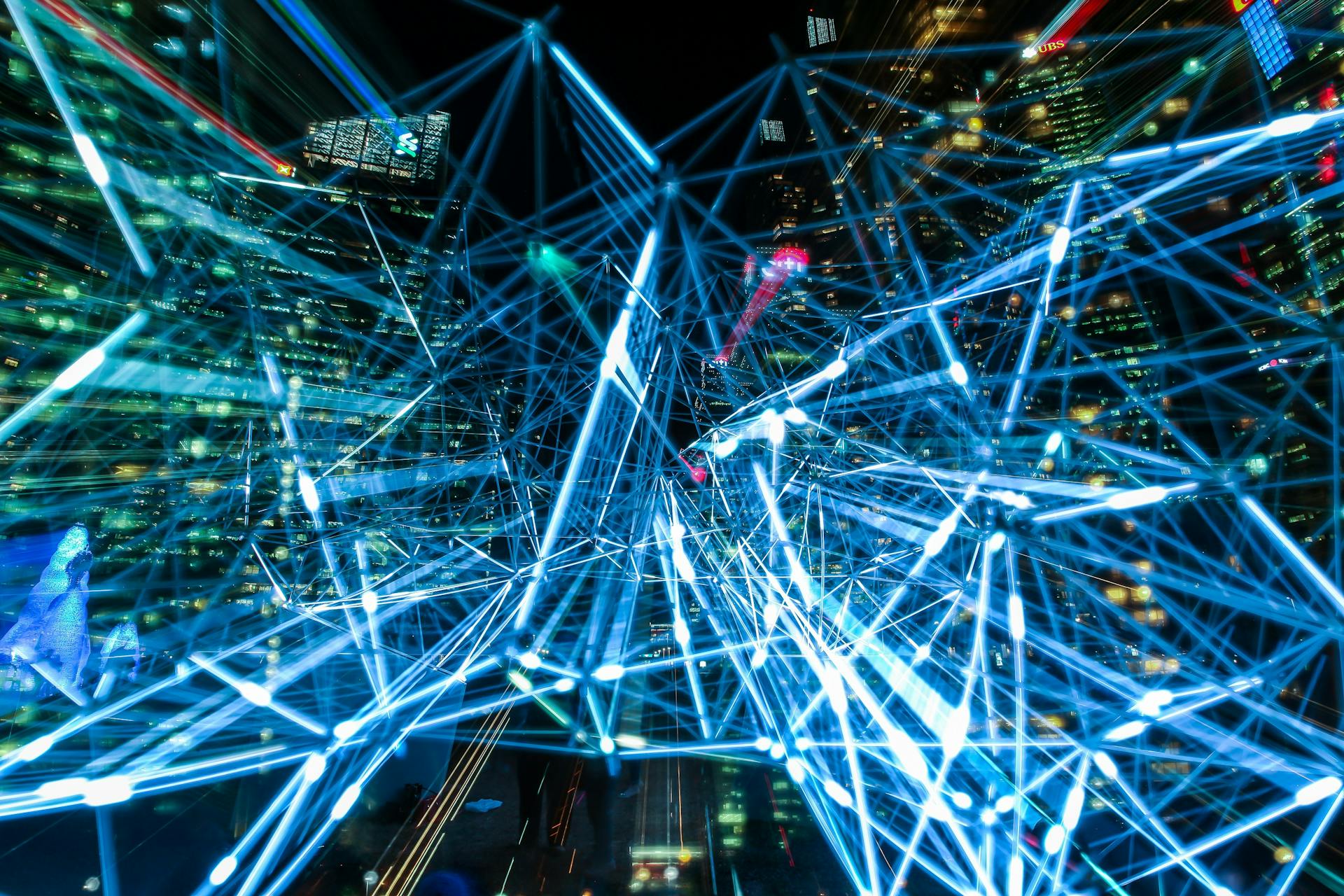 Printed circuit board macro representing regional Mac cloud nodes and network paths